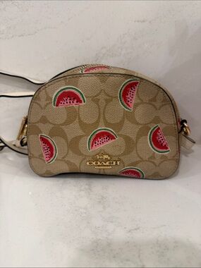 Coach Khaki Canvas Watermelon Print Crossbody Bag